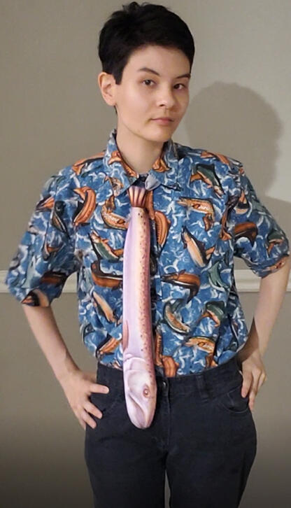 I'm going to show my best friend Squidward to everybody in town wearing a salmon suit